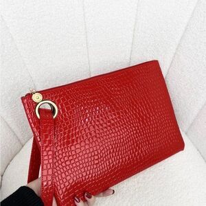 Elegant Red Crocodile-Embossed Clutch